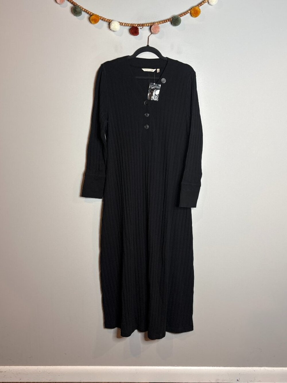 NWT Soft Surroundings black ribbed henley maxi dress